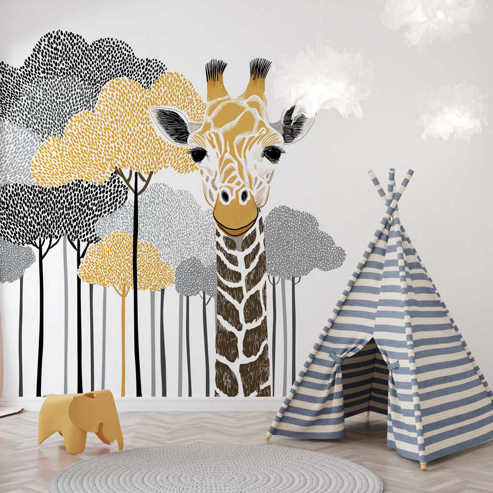 Giraffe Wallpaper | Elegant Giraffe Among Stylized Trees