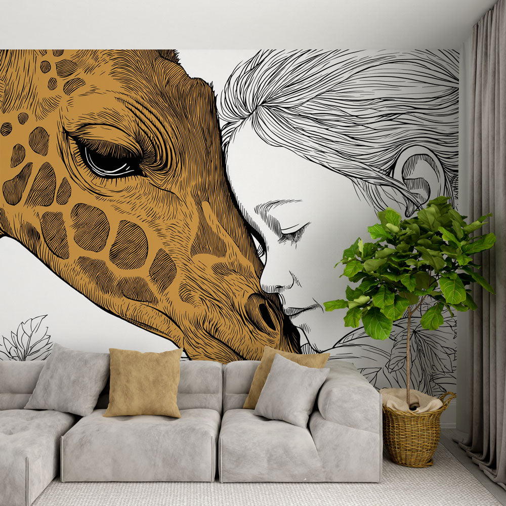 Giraffe Wallpaper | Tender Moment Between Child and Giraffe