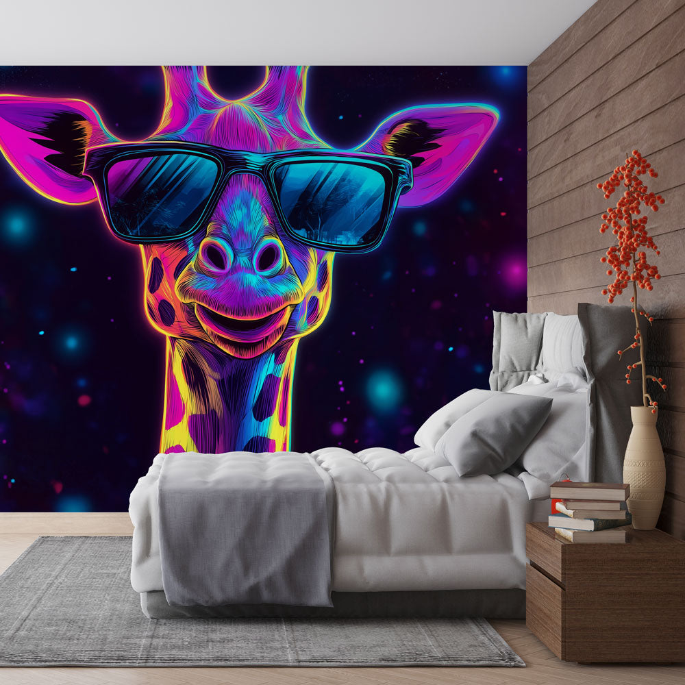 Pop Art Giraffe Wallpaper | Colorful Giraffe with Cosmic Glasses