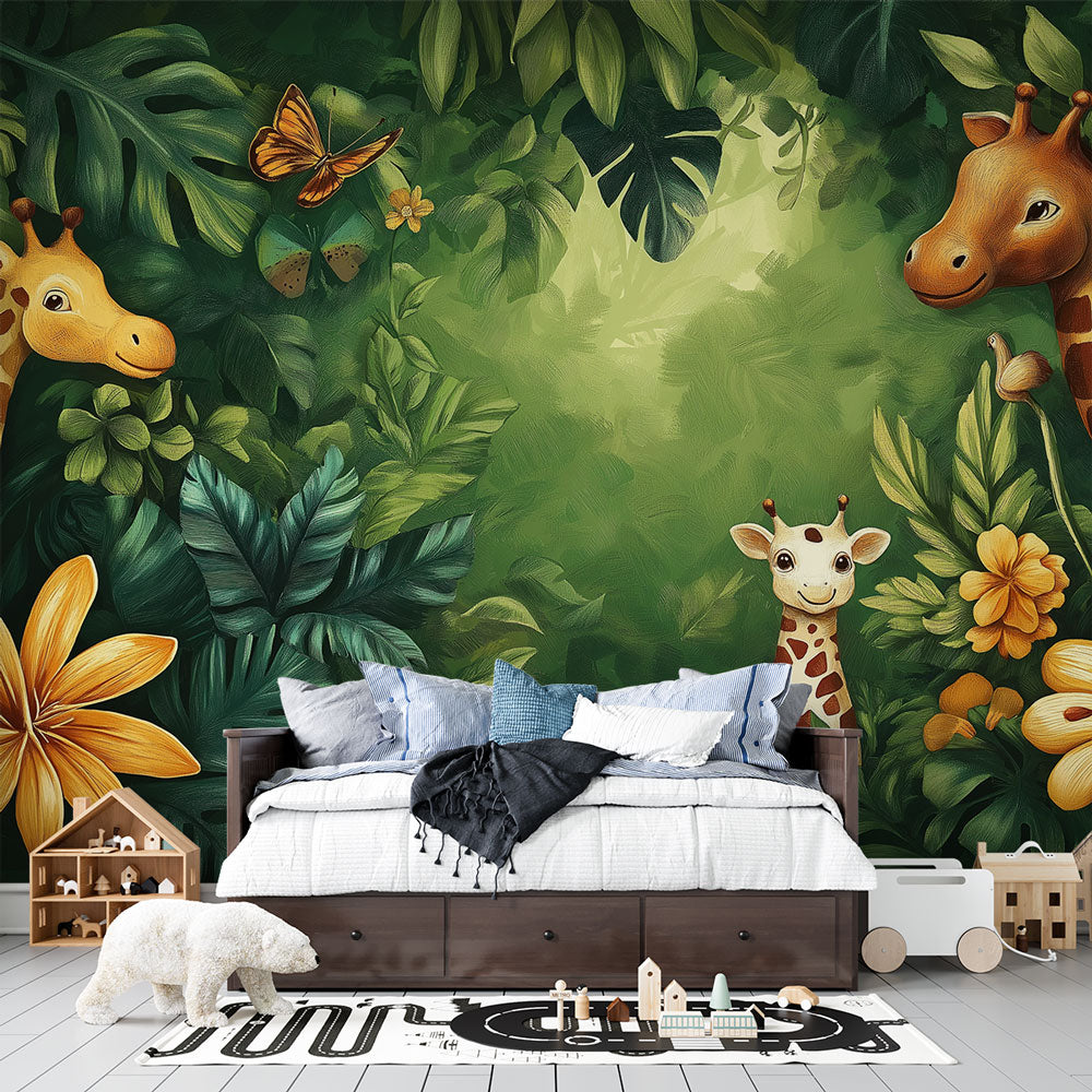 Tropical Giraffes Wallpaper | Golden Bloom Wall Mural