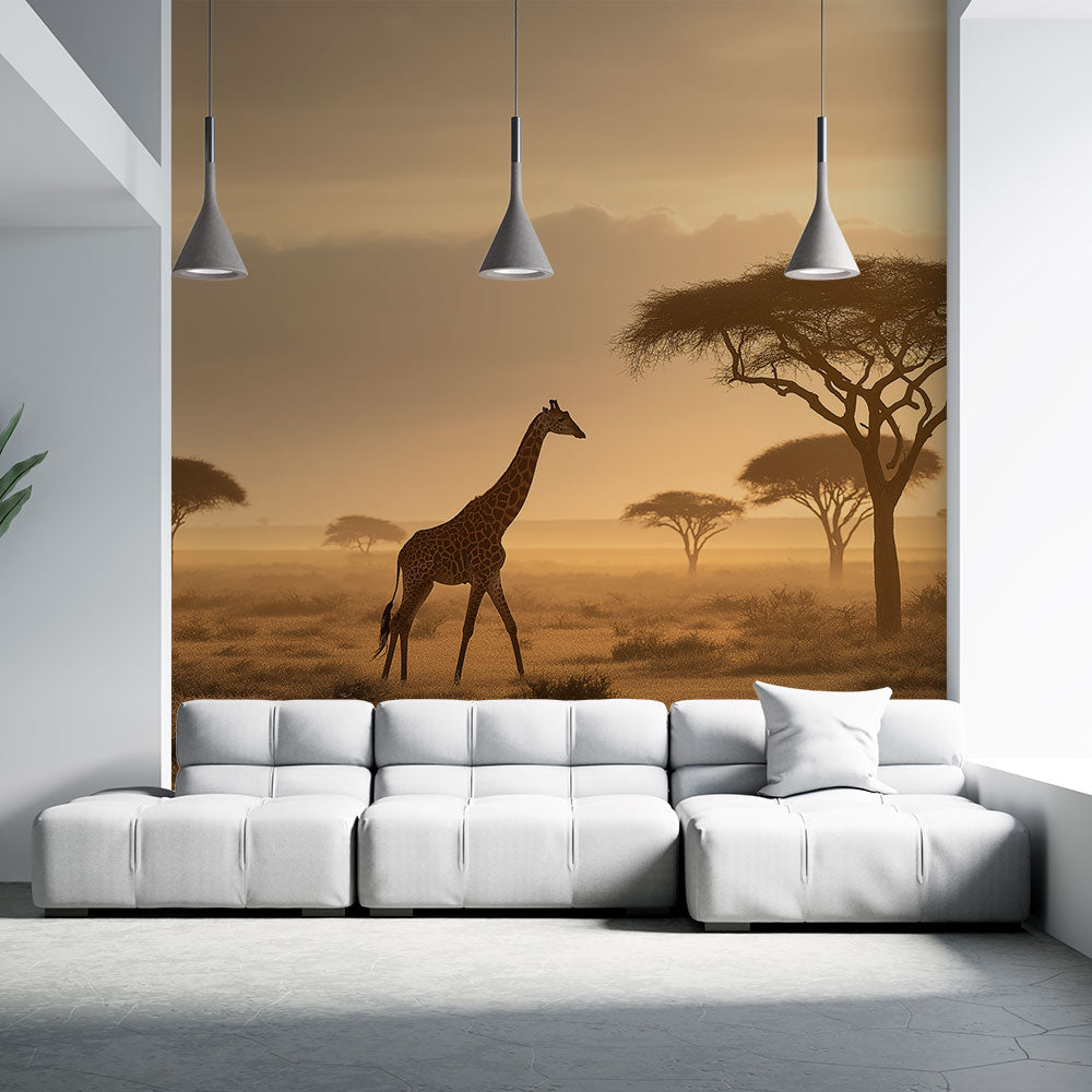 Giraffe Wallpaper | Savanna Silhouette at Golden Sunset