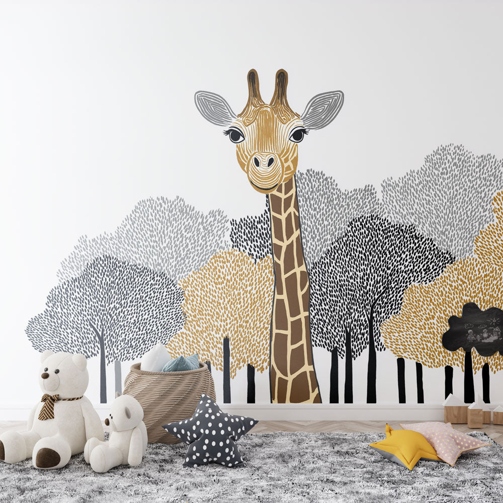 Giraffe Wallpaper | Stylized Giraffe in Colorful Foliage