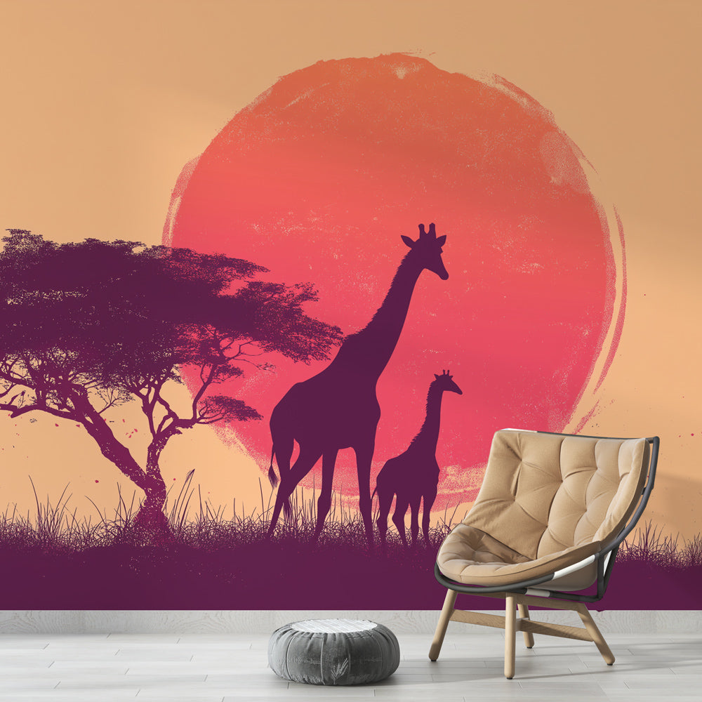 Giraffes at Sunset Wallpaper | Silhouettes Against a Warm Sun