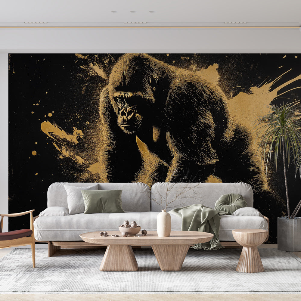 Gold Gorilla Wallpaper | Illustrated Design on Black