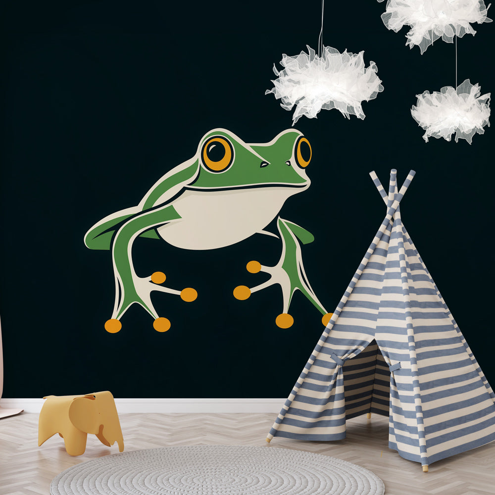 Frog Wallpaper | Green Frog Pattern with Golden Eyes