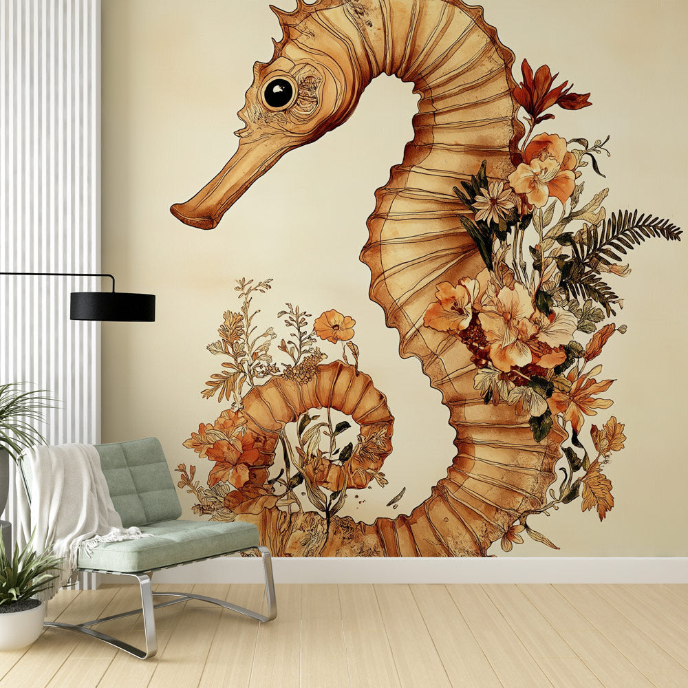 Floral Seahorse Wallpaper | Delicate Flowers and Botanicals