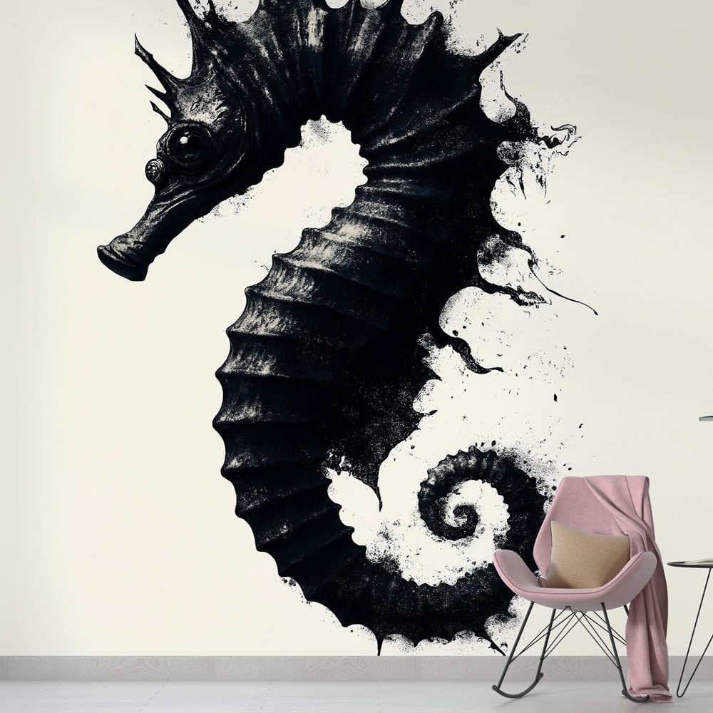 Seahorse Wallpaper | Artistic Black Seahorse on White Background