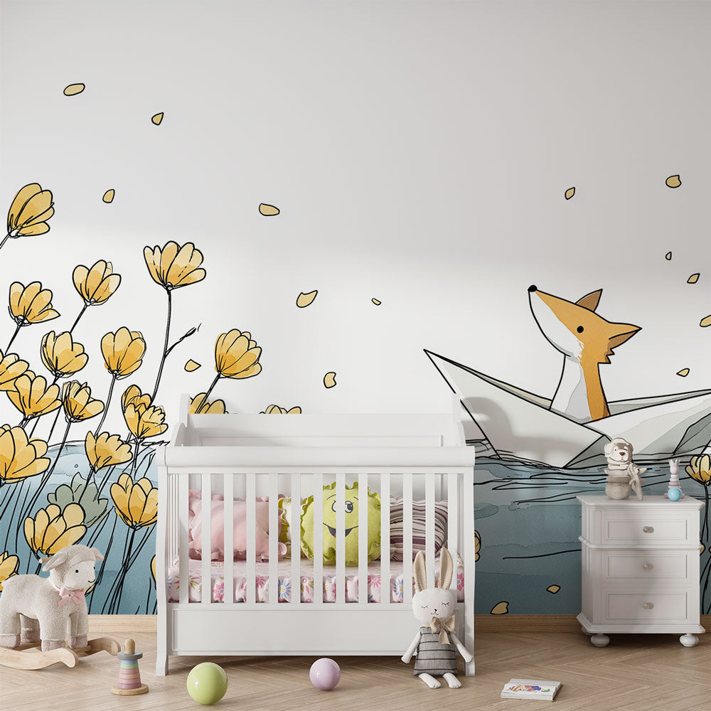 Fox Wallpaper | Paper Boat Sailing Through Yellow Flowers