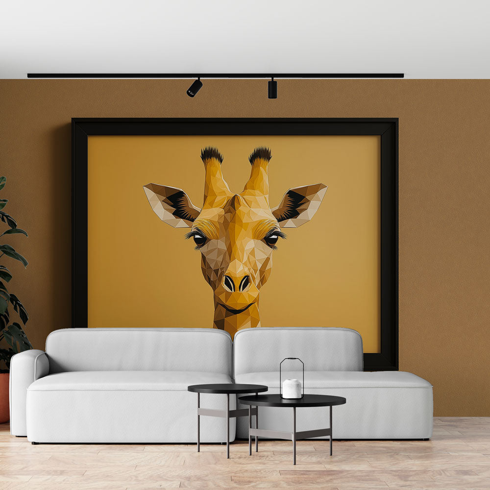 Painting-Style Wallpaper | Geometric Giraffe Portrait on Yellow