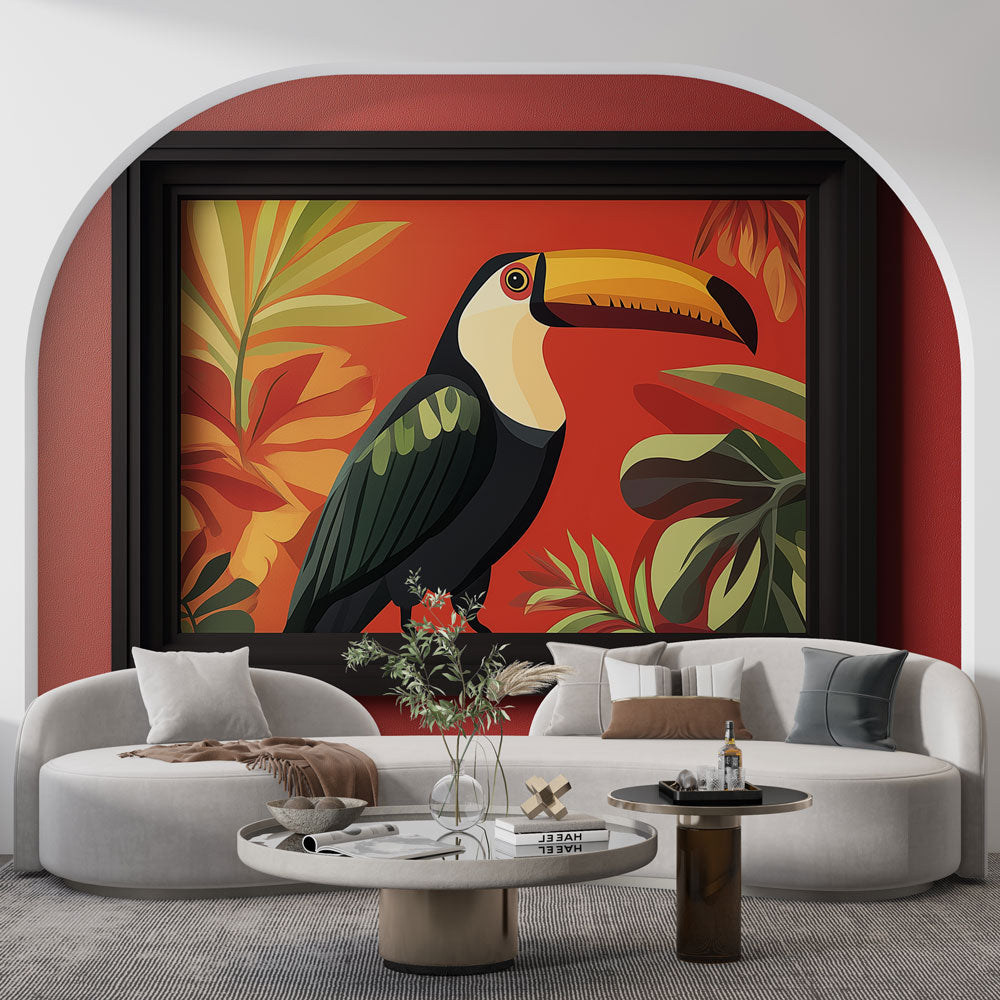 Painting-Style Wallpaper | Colorful Toucan Among Lush Foliage
