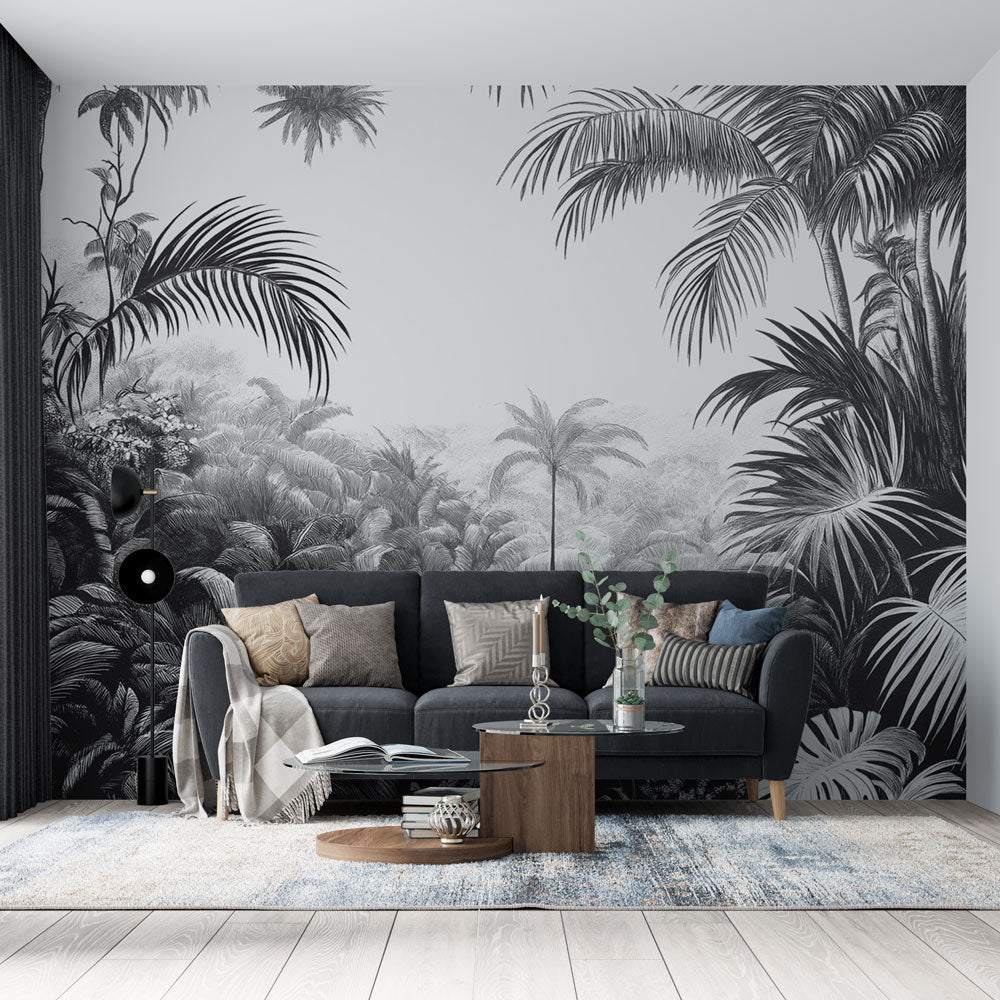 Monochrome Jungle Wallpaper | Artistic Foliage Mural