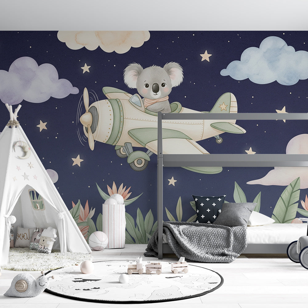 Koala Wallpaper | Airplane and Stars Kids Wall Mural