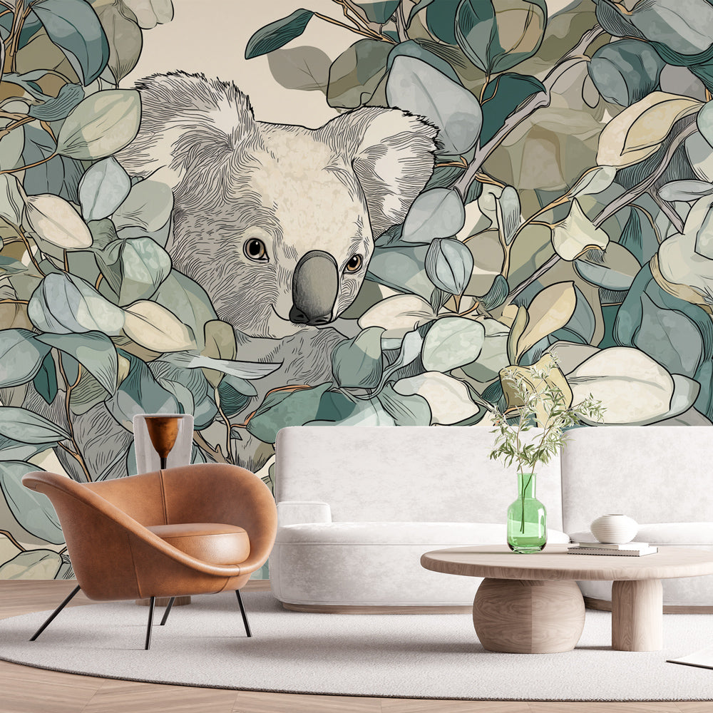 Koala Wallpaper | Koala Hidden Among Pastel Eucalyptus Leaves