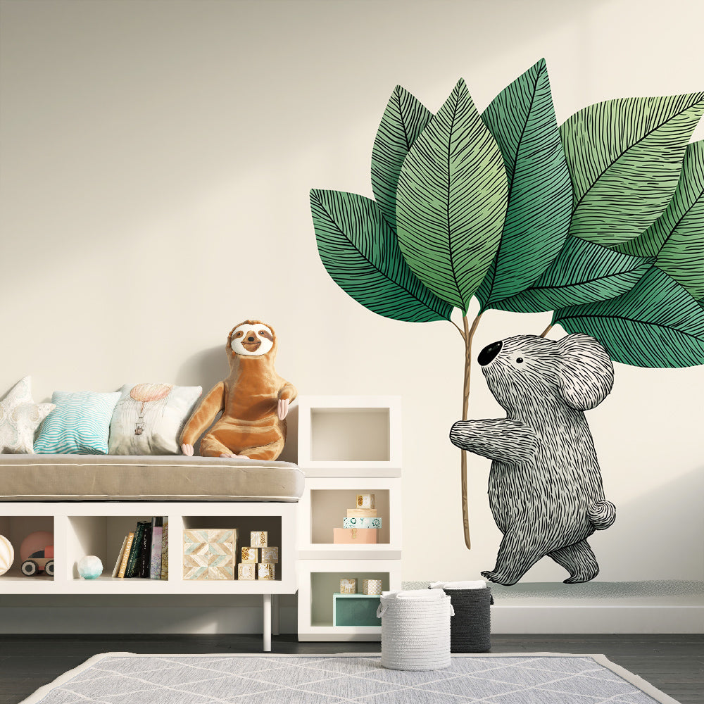 Koala Wallpaper | Adorable Koala Carrying Green Leaves