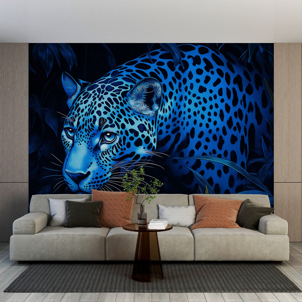 Blue Leopard Wallpaper | Artistic Design in Dark Jungle