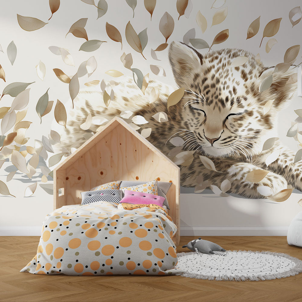 Sleeping Leopard Wallpaper | Big Cat in Delicate Leaves