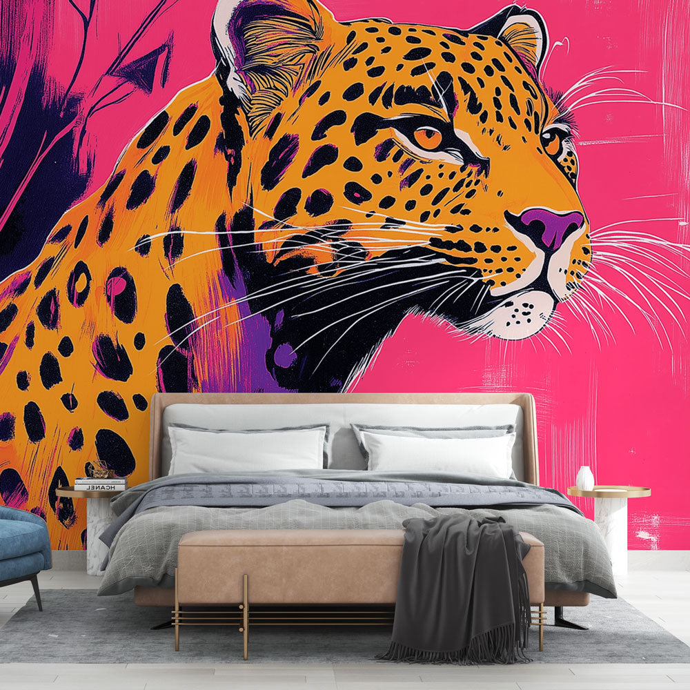 Artistic Leopard Wallpaper Vibrant on Pink Background
