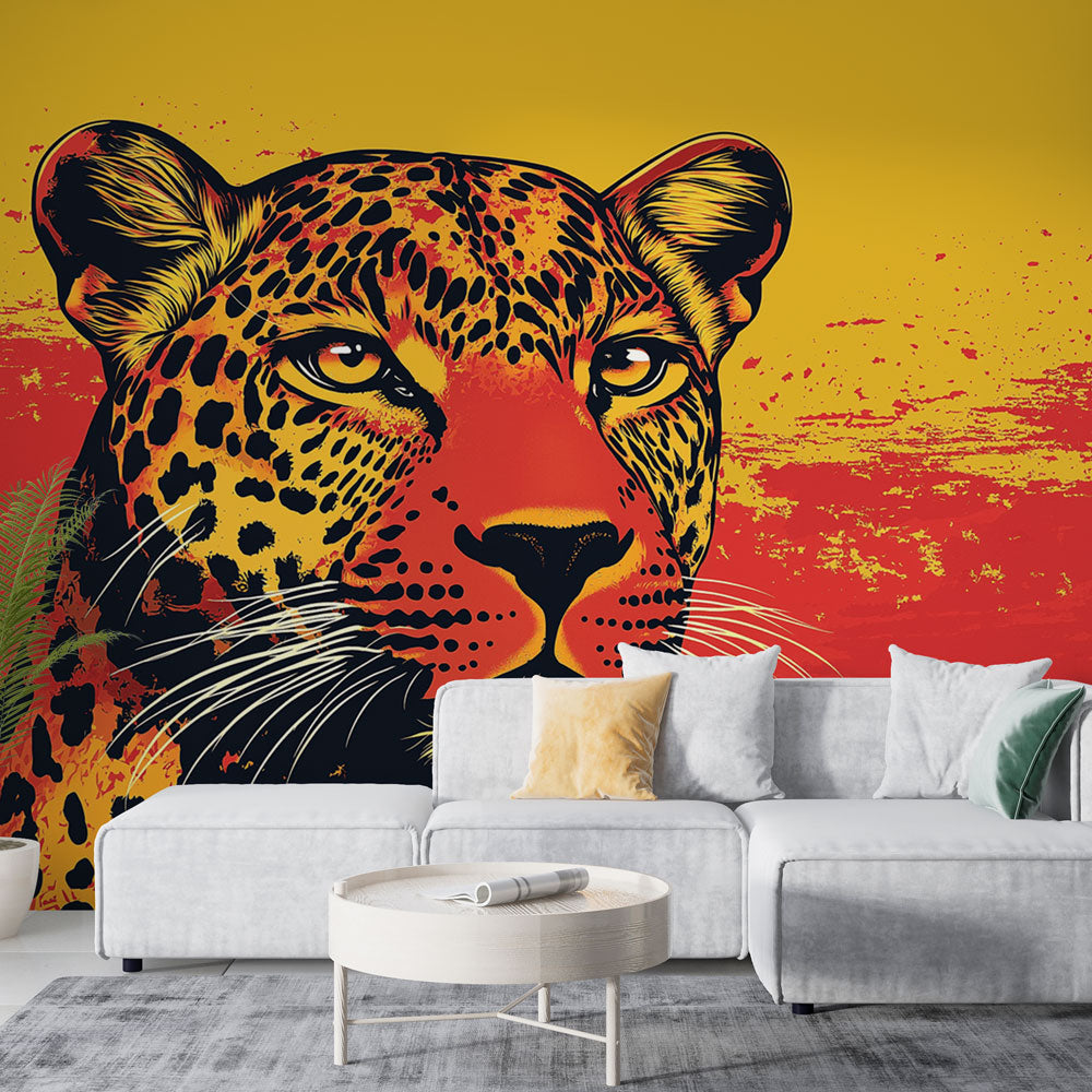 Vibrant Leopard Illustration Wallpaper on Colourful Background