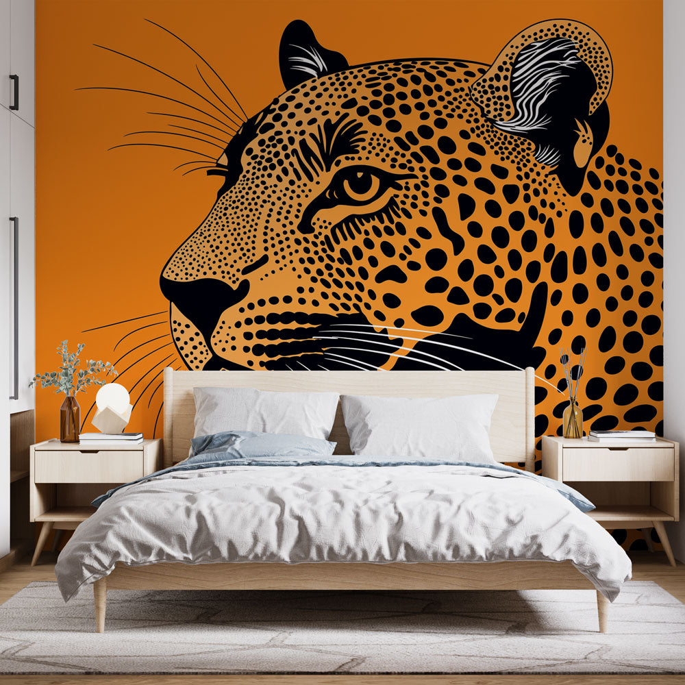 Stylised Leopard Wallpaper | Vibrant Orange Backdrop