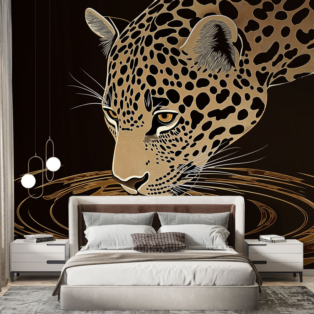 Leopard Wallpaper | Majestic Water Reflection Mural