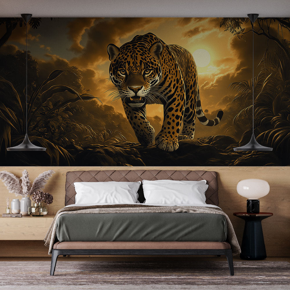 Leopard Wallpaper Under a Golden Sunset Jungle Scene