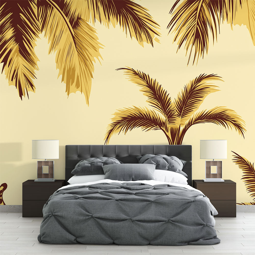 Leopard Wallpaper | Tropical Motif with Palms and Stylised Leopard