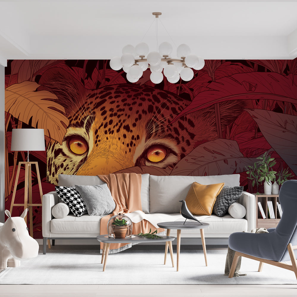 Leopard Wallpaper | Piercing Gaze Among Flaming Foliage