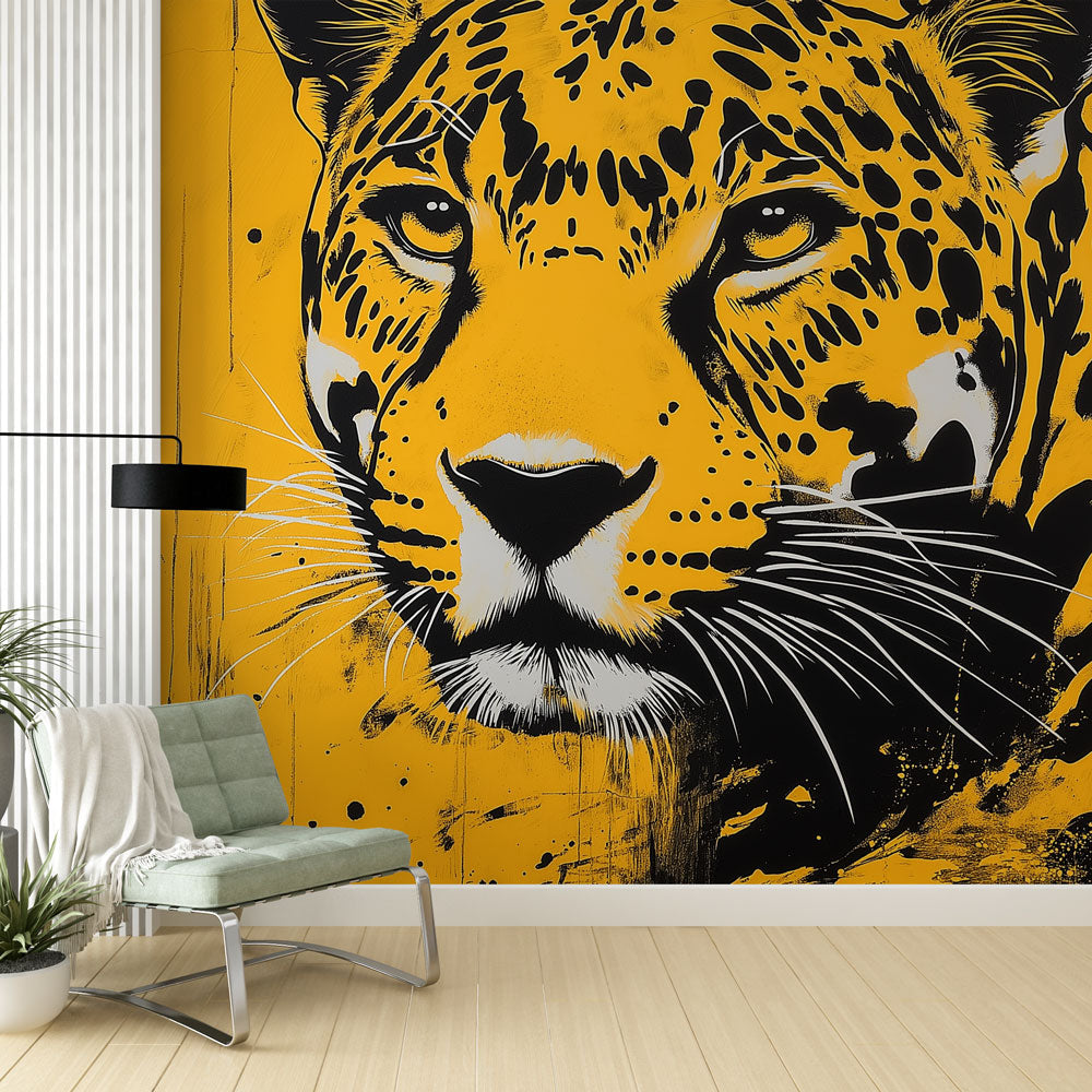 Artistic Leopard Portrait Wallpaper on Vivid Yellow Background