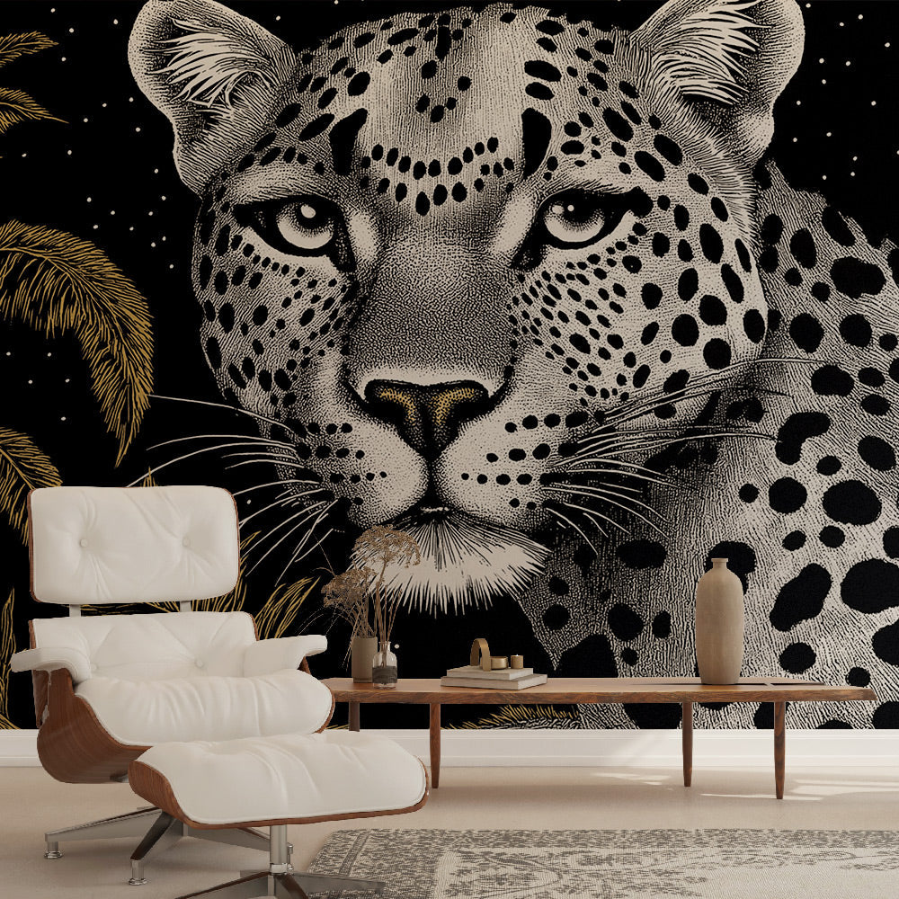 Leopard Wallpaper | Majestic Black Backdrop Gold Touch