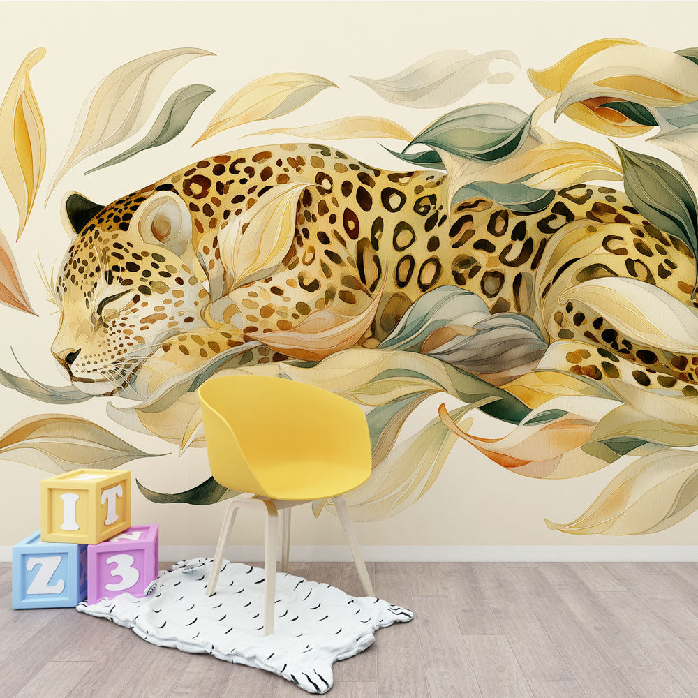 Leopard Wallpaper | Serene Leopard Among Delicate Leaves