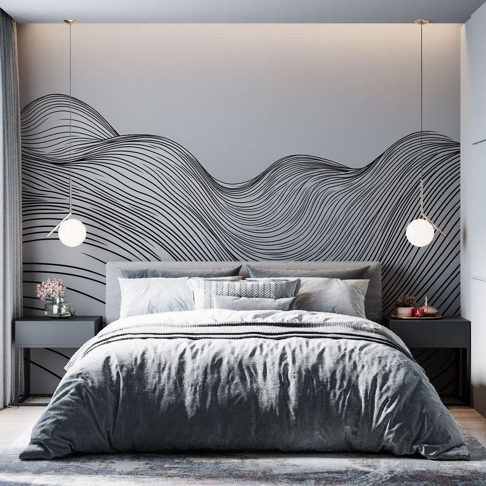 Wavy Lines Wallpaper | Minimalist Black & White