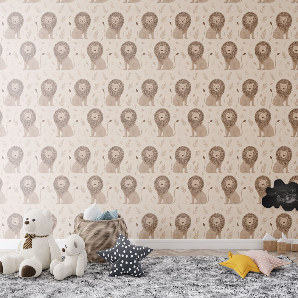 Cute Lion Wallpaper | Golden Mane Beige Wall Mural