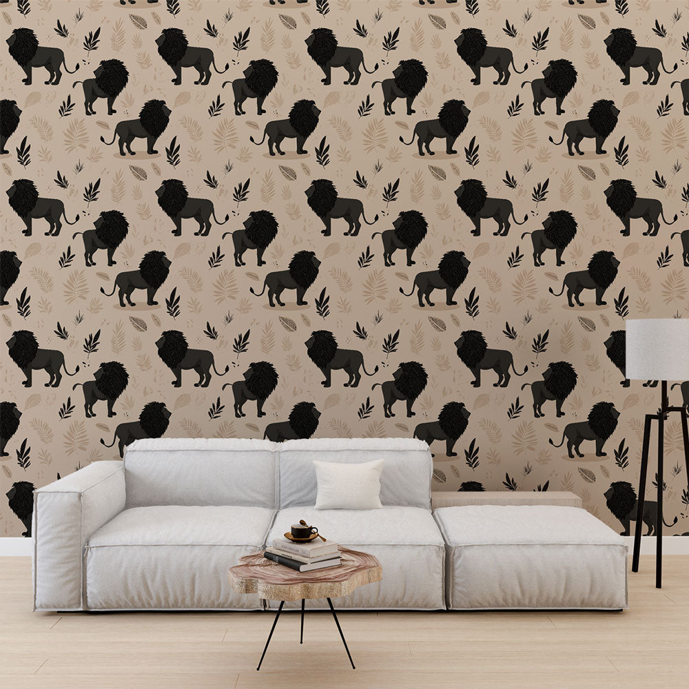 Lion Wallpaper | Black Lion Silhouettes Among Fine Foliage