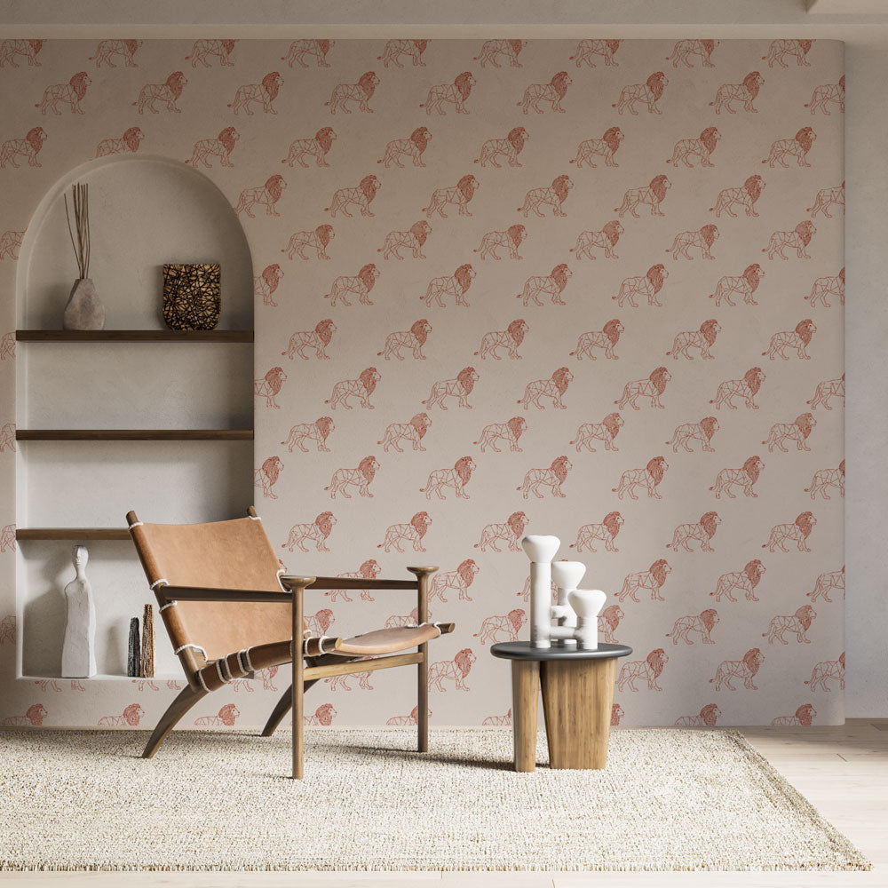 Geometric Lion Wallpaper | Blush and Beige Wall Mural