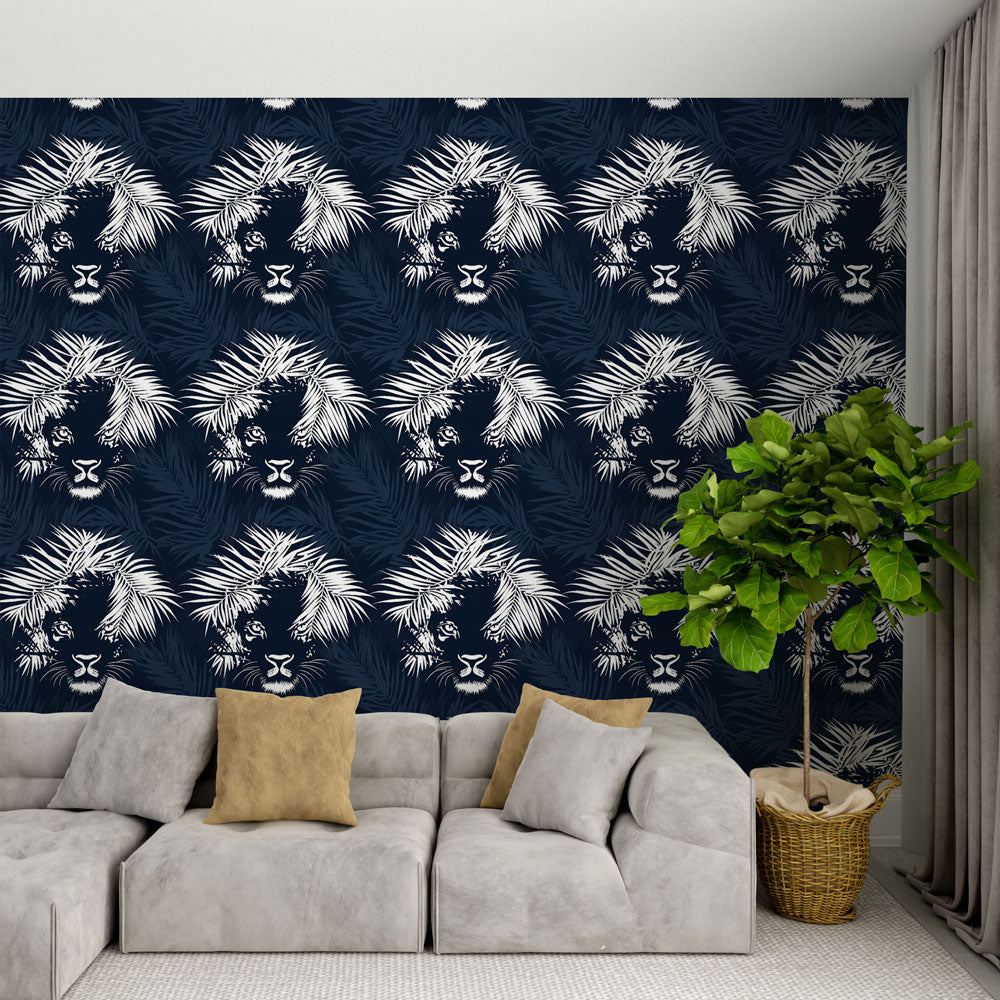 Tropical Lion Wallpaper | Big Cat Faces in Exotic Foliage