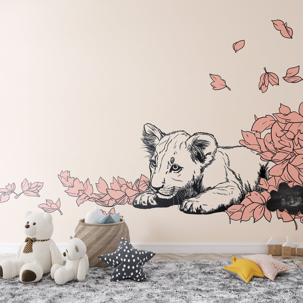 Lion Cub Wallpaper | Cub Among Soft Pink Leaves