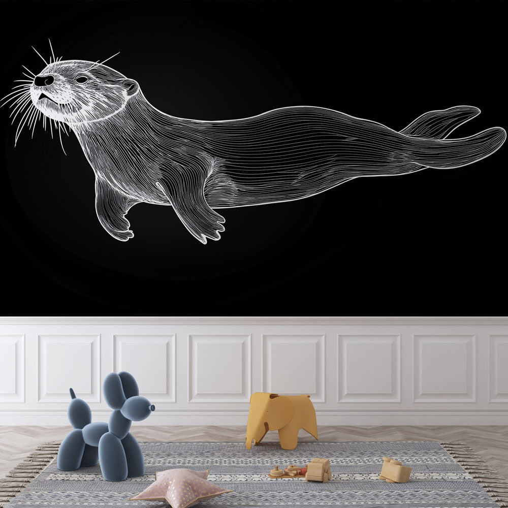 Otter Wallpaper | Artistic White Lines on Black Background