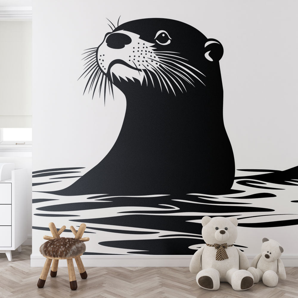 Otter Wallpaper | Monochrome Young Otter in Water