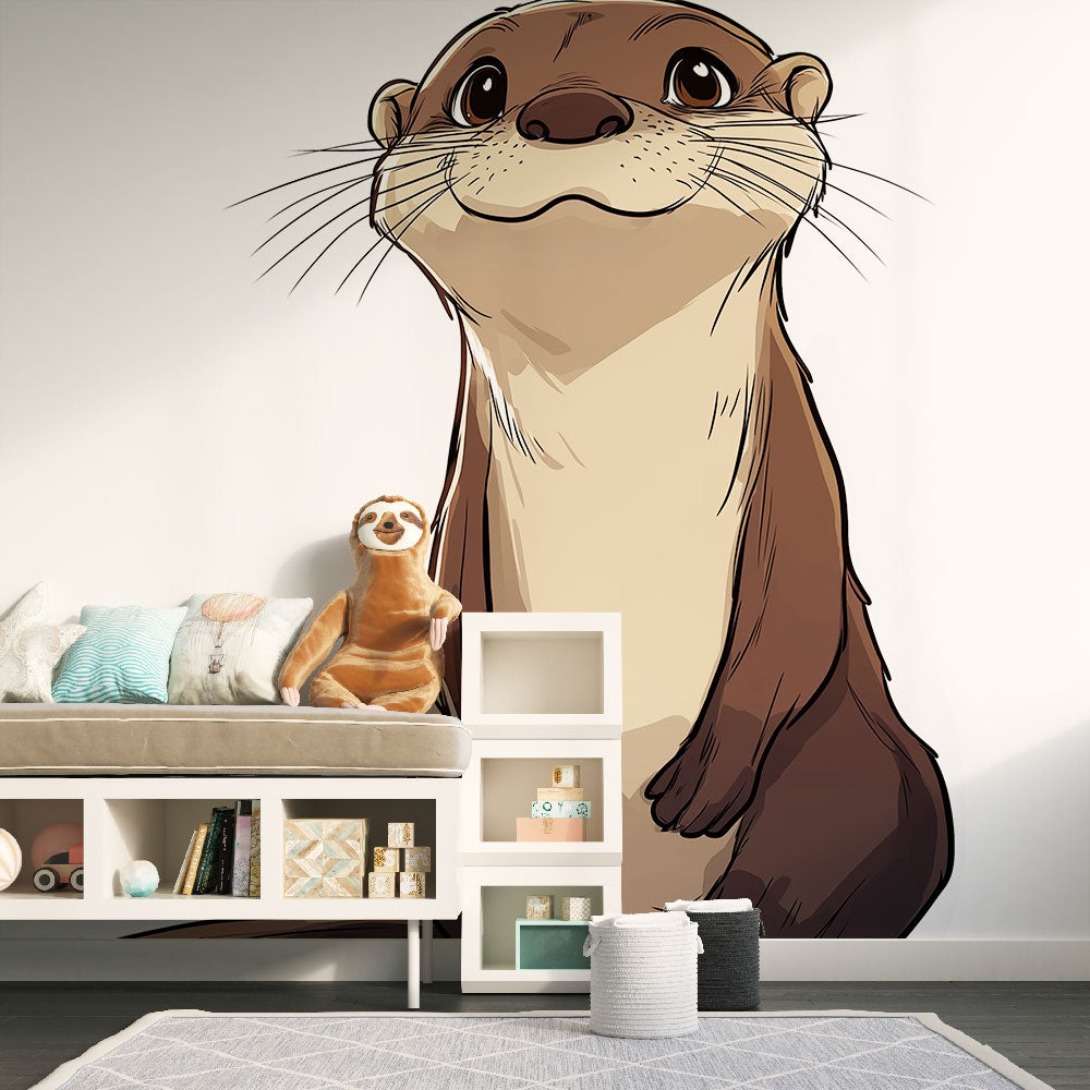 Cute Otter Wallpaper | Charming Smiling Otter Illustration