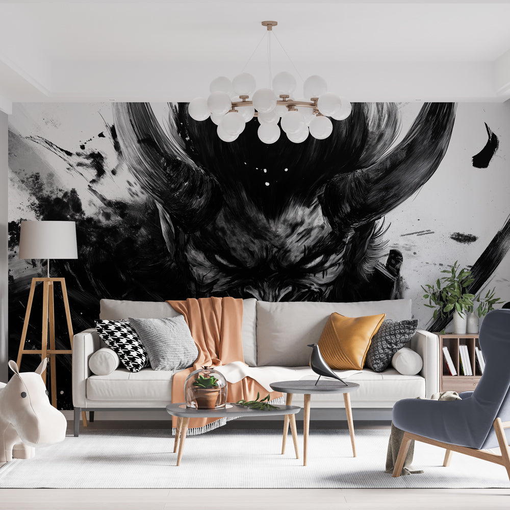 Manga Wallpaper | Fierce Demon Black and White Wall Mural