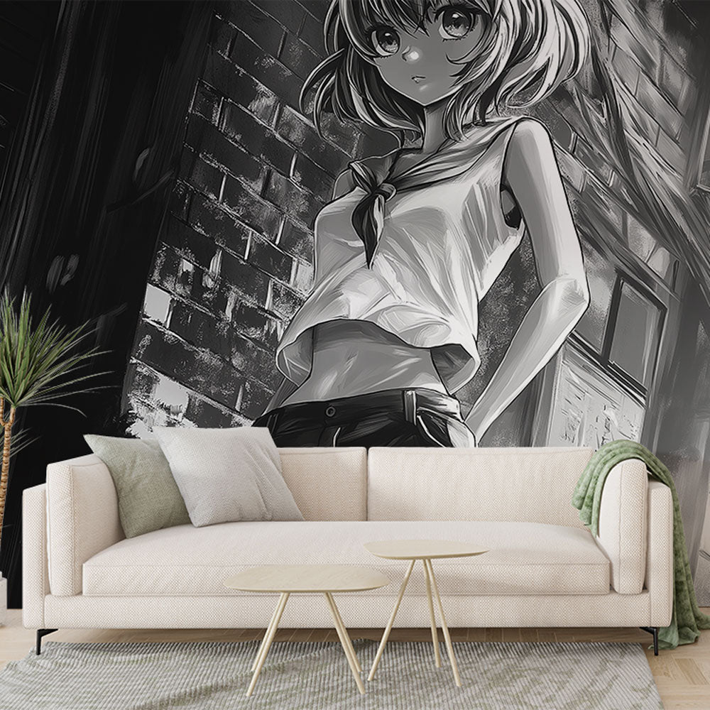 Manga Wallpaper | Female Character in Black and White