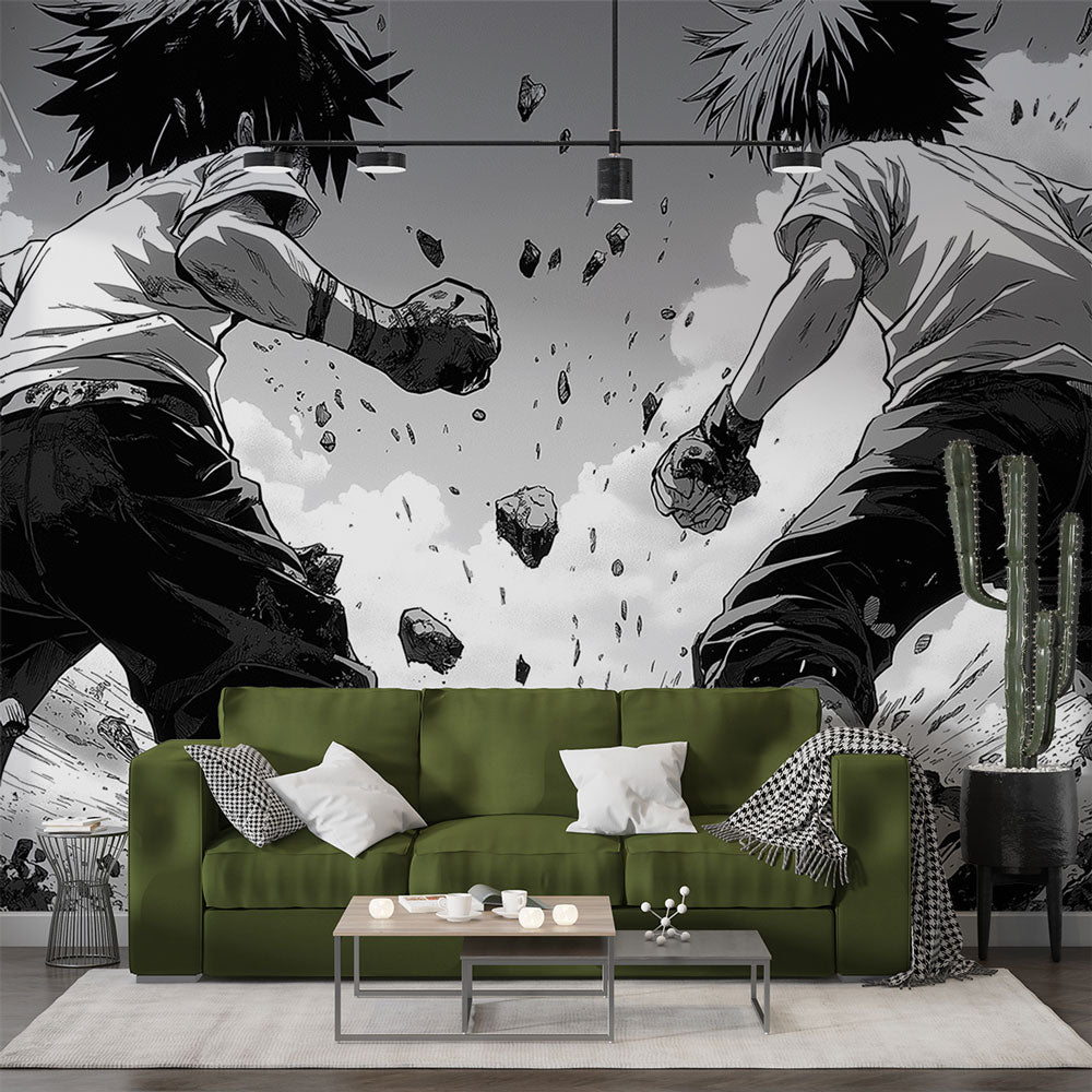 Manga Wallpaper | Dynamic Scene in Black and White