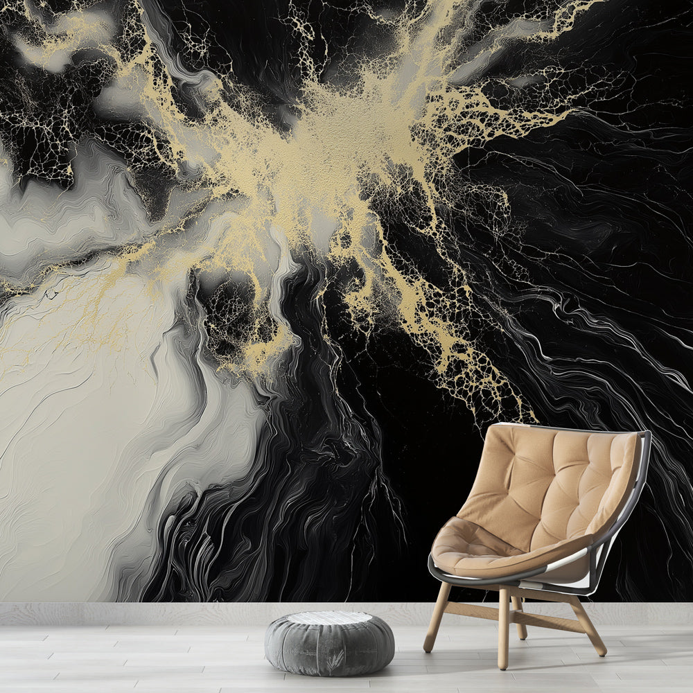 Marble Wall Mural | Pattern abstract black white gold