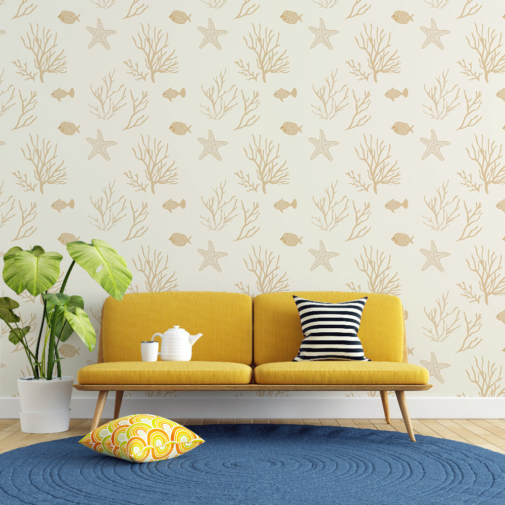 Nautical Wallpaper | Coral and Starfish in Soft Tones
