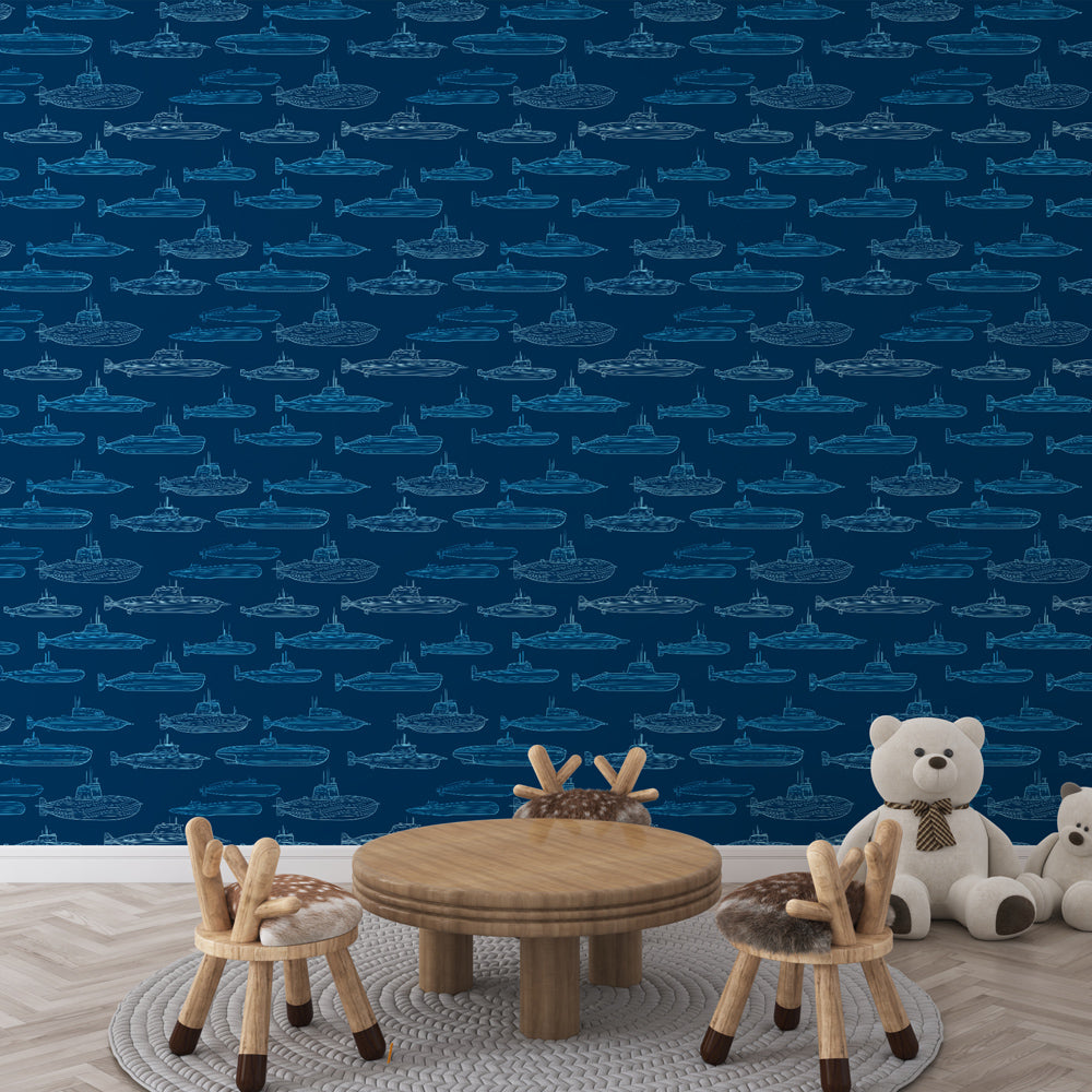 Marine Wallpaper | Blue Ships and Submarines on Navy Mural