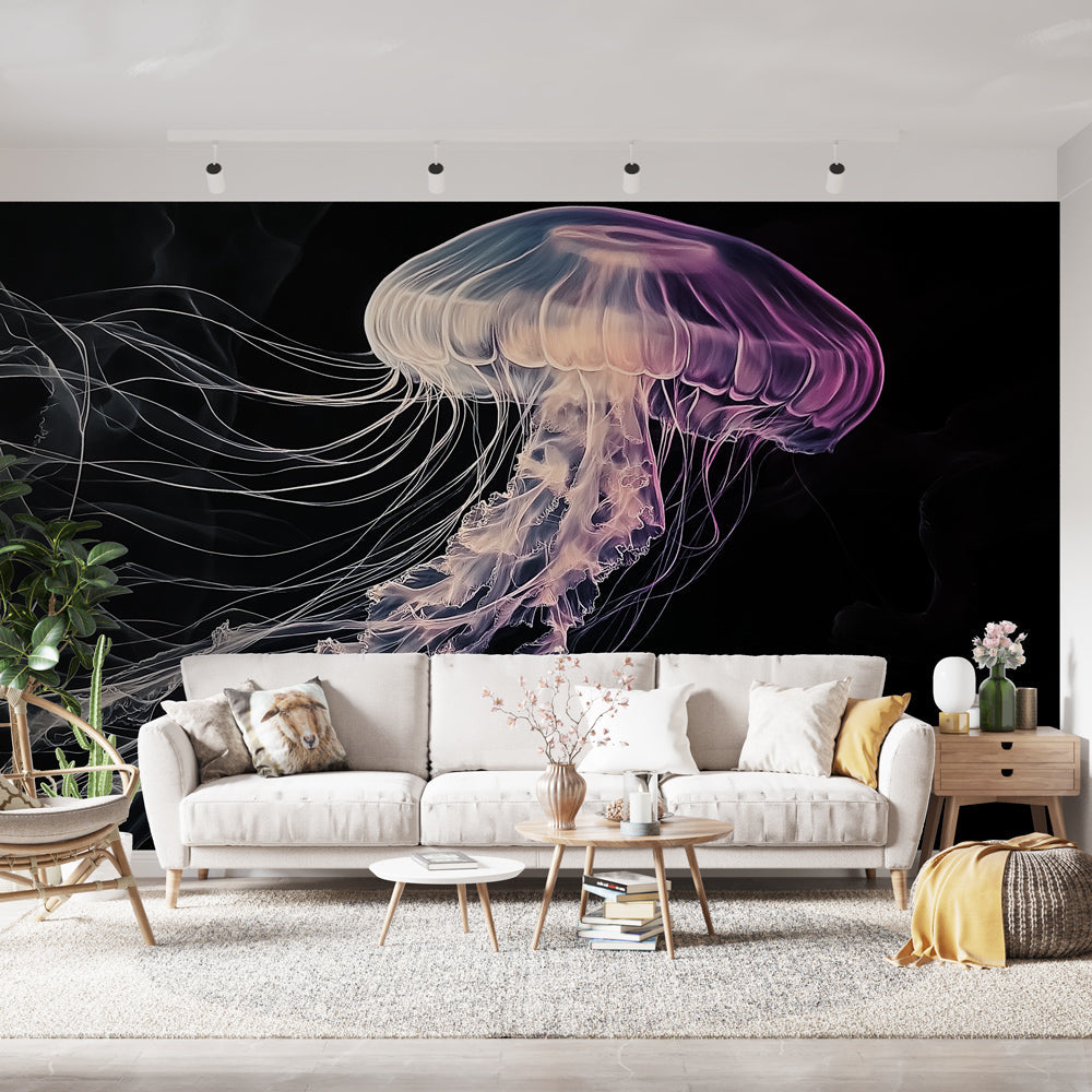 Jellyfish Wallpaper | Vibrant Floating Jellyfish Illustration on Black