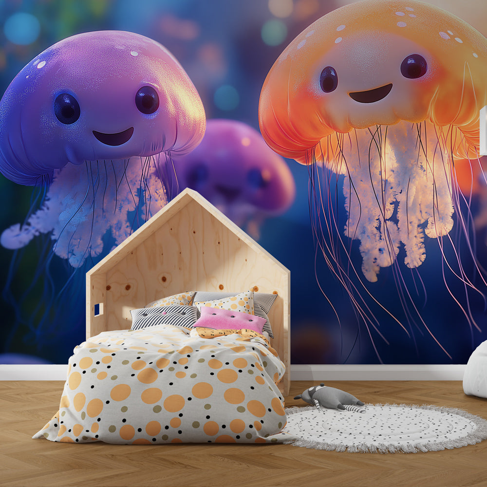 Coloured Jellyfish Wallpaper | Charming Smiling Vivid Medusas