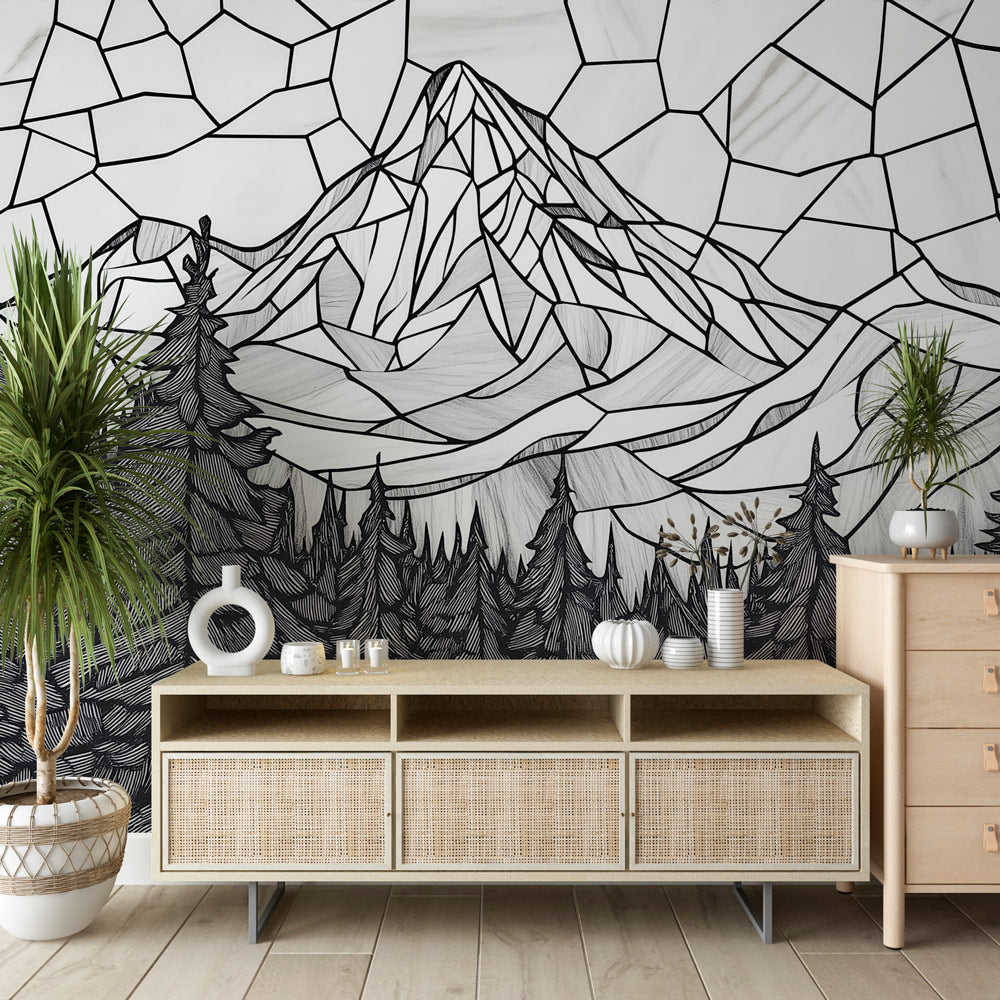 Mountain foret Wallpaper | Pattern geometric black white