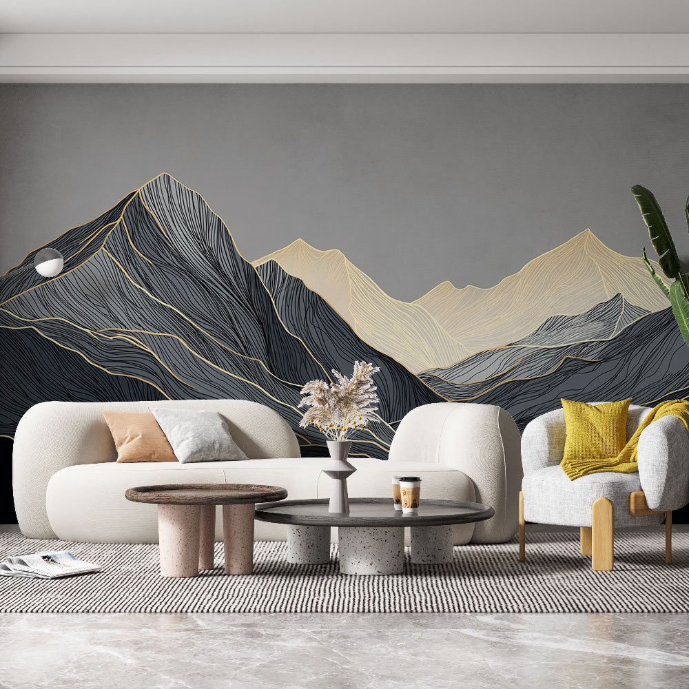 Mountain Wallpaper | Gold Contours on Black and Gray