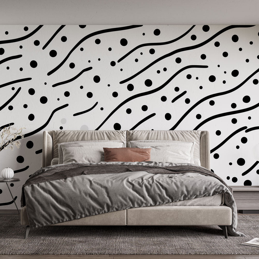 Abstract Line Wallpaper | Black Circles on White Wall Mural